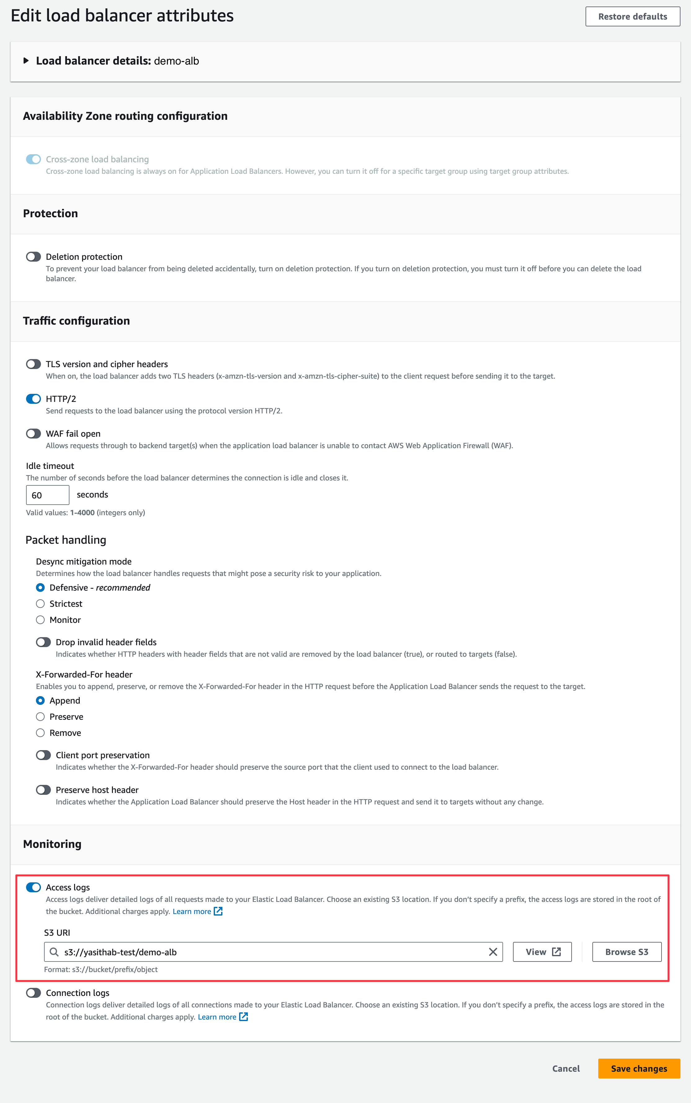 Enable ALB access logs